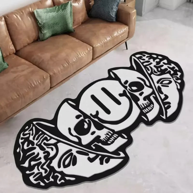 Alfombra Estadounidense VIKAMA Decoración de Halloween Alfombra Creativa con Patrón de Calavera Suave Única Alfombrilla de Puerta para Sala de Estar Dormitorio Decoración del Hogar