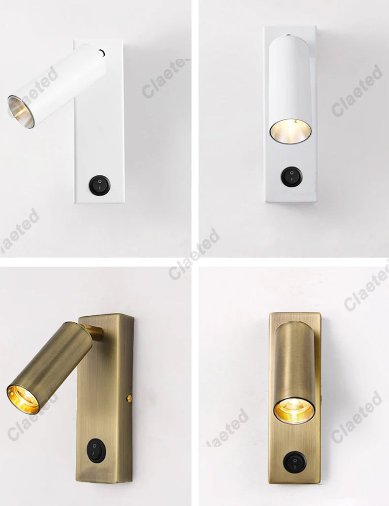 Nouvelle Applique Murale LED avec Interrupteur, en Laiton Noir, Lampe de Lecture Murale Créative avec Port USB et Spot de 3W pour Chambre à Coucher, Chevet