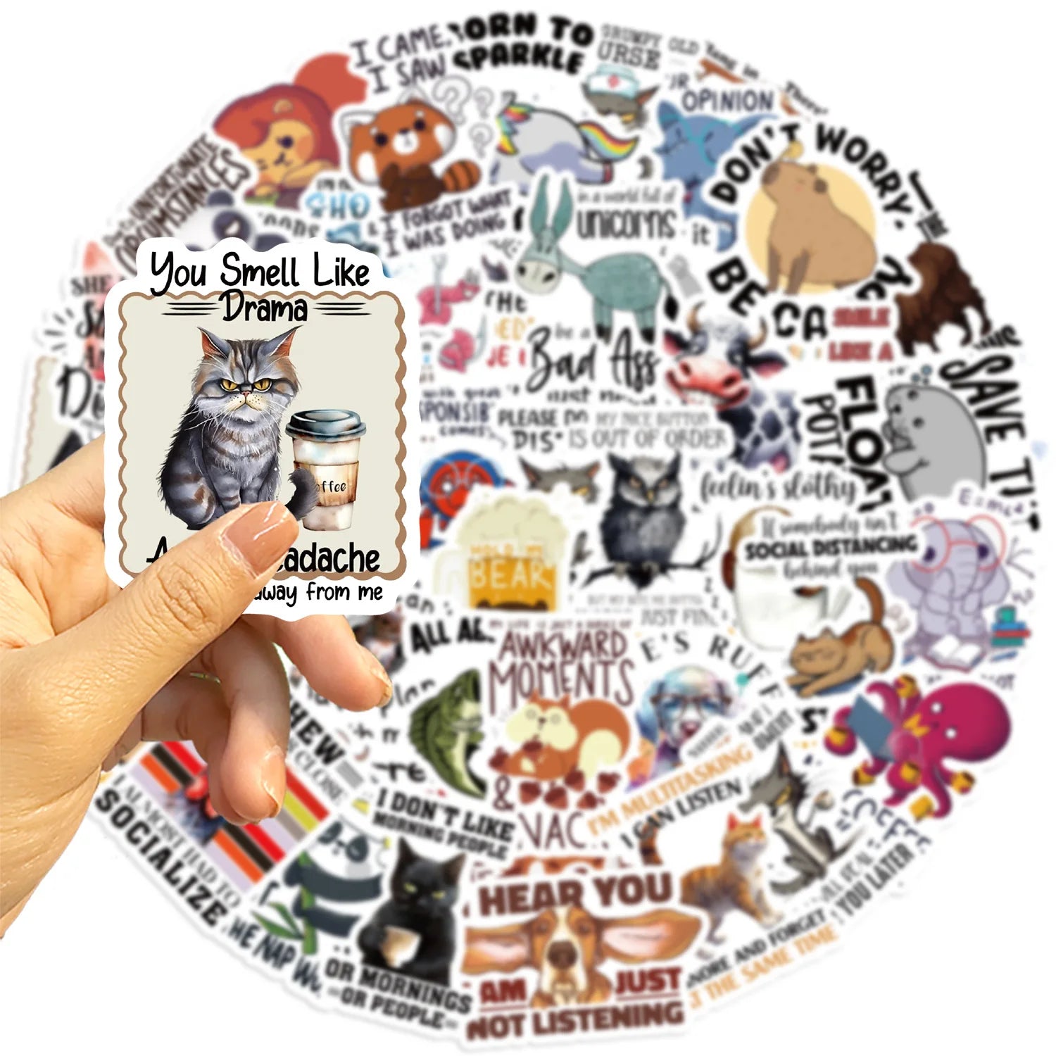 50/100PCS Pegatinas Divertidas de Grafiti con Citas de Animales Impermeables DIY Para Decoración Guitarra Cuaderno Equipaje Papelería
