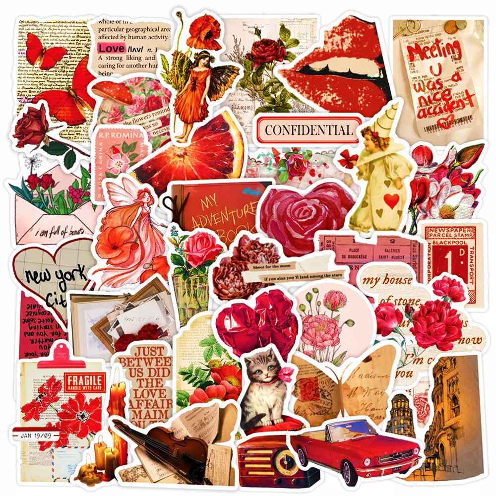 10/30/50pcs Pegatinas Vintage Rojas de Dibujos Animados Retro Graffiti Calcomanías Skateboard Nevera Laptop Teléfono Pegatina Impermeable Juguetes para Niños