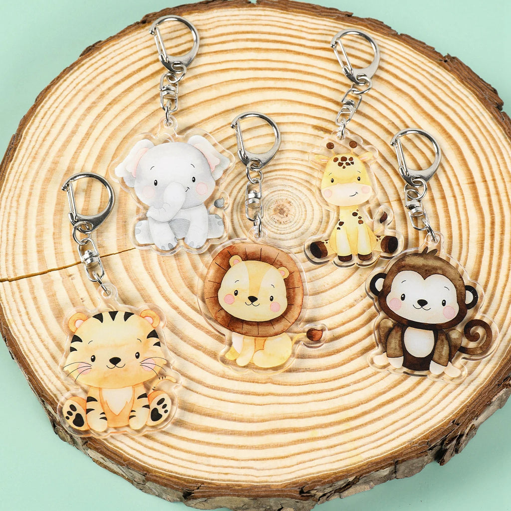 Porte-clés animaux de la jungle Porte-clés animaux de safari Lion Girafe Éléphant Porte-clés Décoration de fête d'anniversaire animaux Fête de naissance