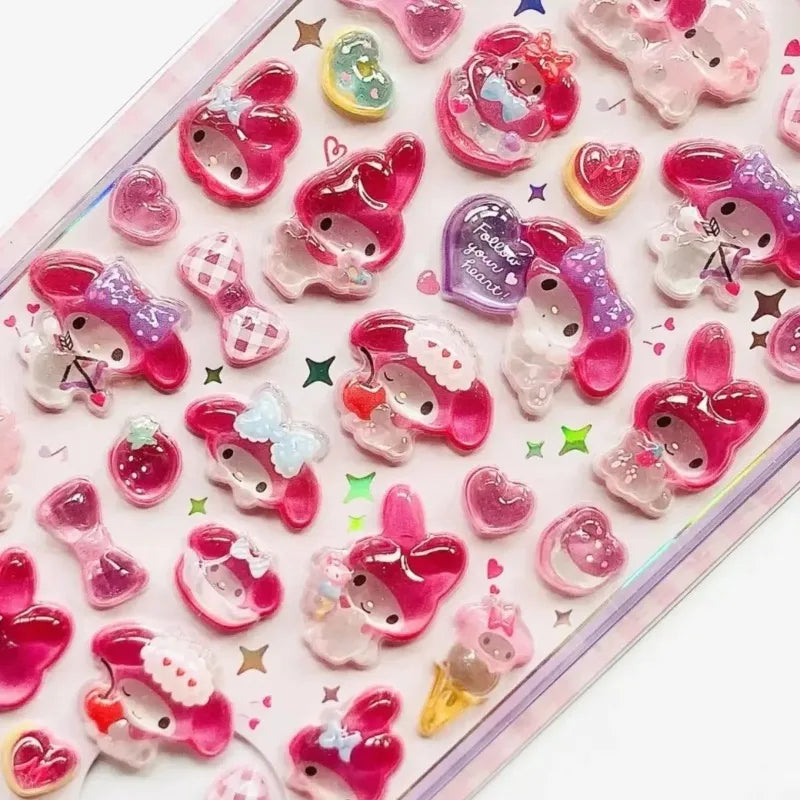 Autocollants 3D Sanrio Hellokitty Kuromi Cinnamoroll Mignons Anime Transparent Cristal Gelée Décoratifs pour Coque de Téléphone Bricolage Jouet pour Enfants