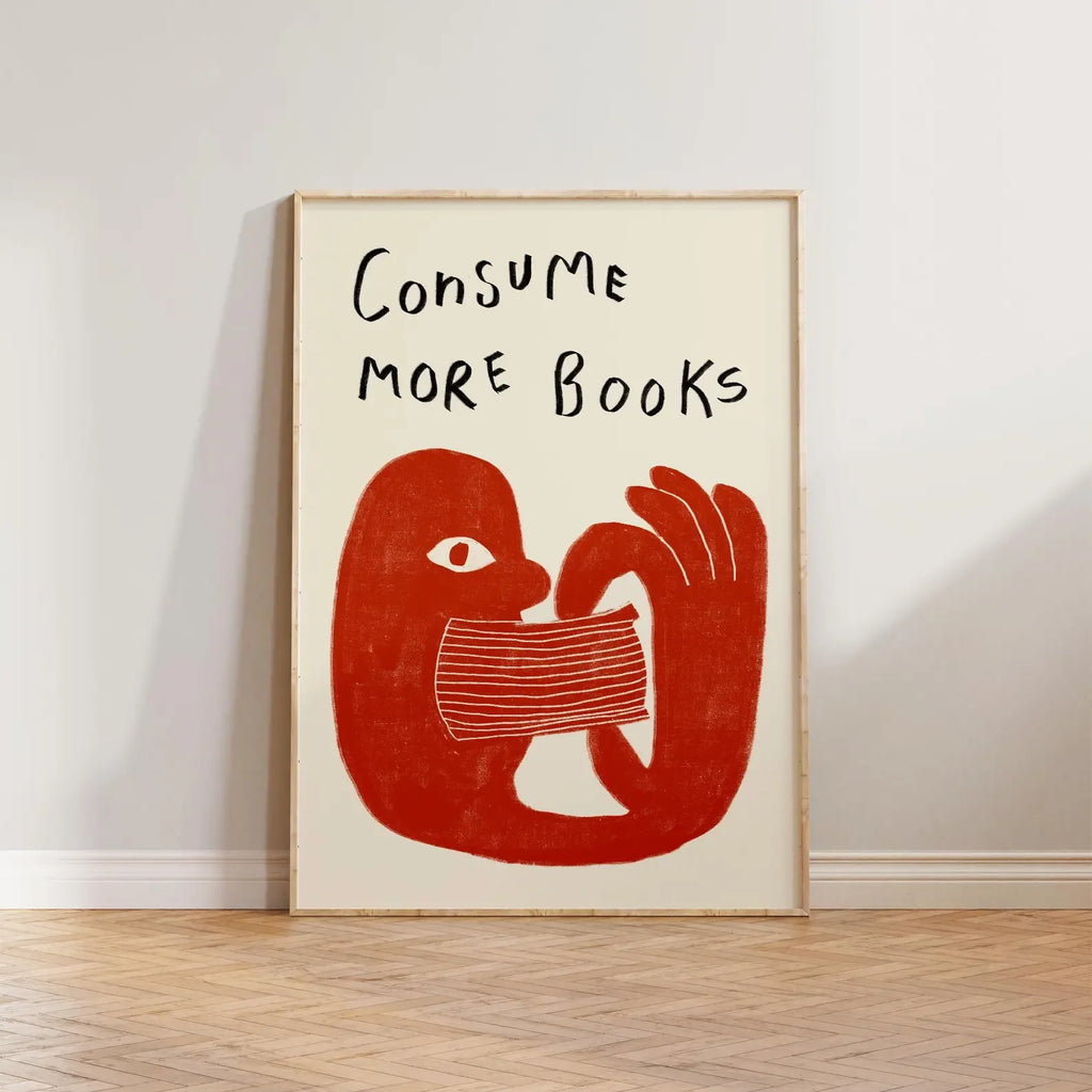 Décoration murale rétro en forme de livre, cadeau pour les amoureux des livres, impression murale d'illustration dessinée à la main, "Consommez plus de livres", impression, littérature sympa.