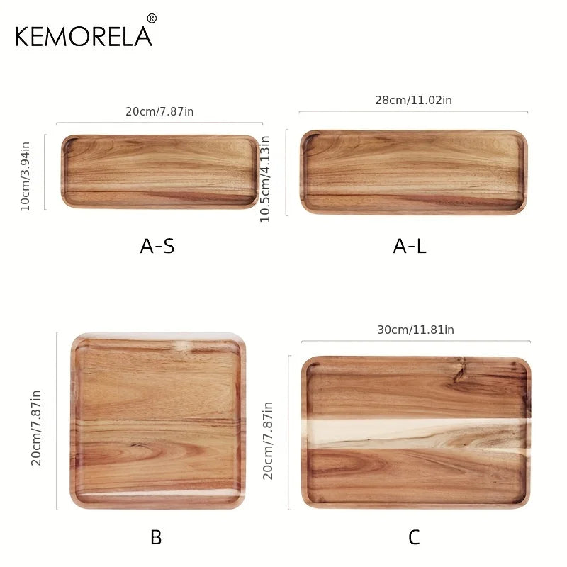 KEMORELA 1PCS Plateau à café en bois d'acacia Plateau alimentaire pour tasses Plateaux décoratifs en bois Plateau à dessert en bambou Plateau à thé Gongfu