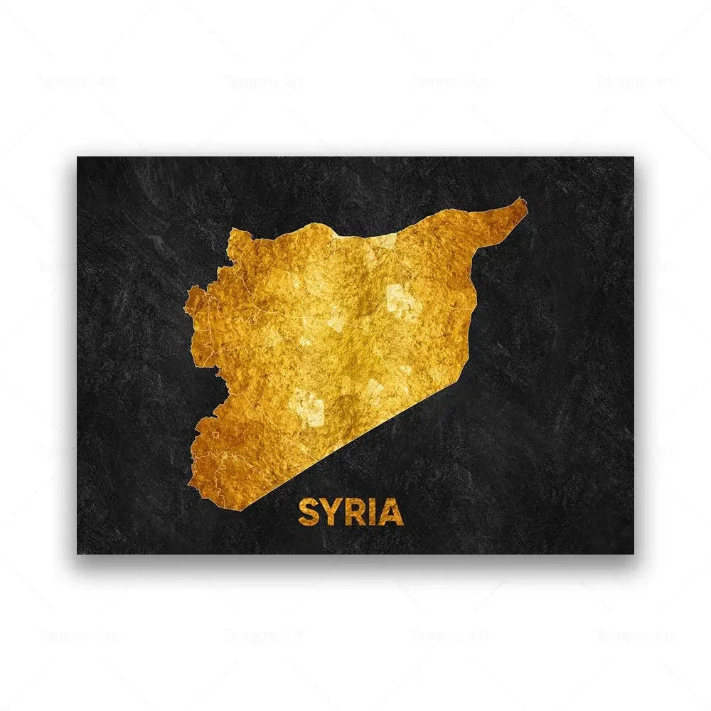 Classic Abstract Wall Art Black Gold Lebanon Country Map HD Canvas Print Poster Home Living Room Bedroom Decoration