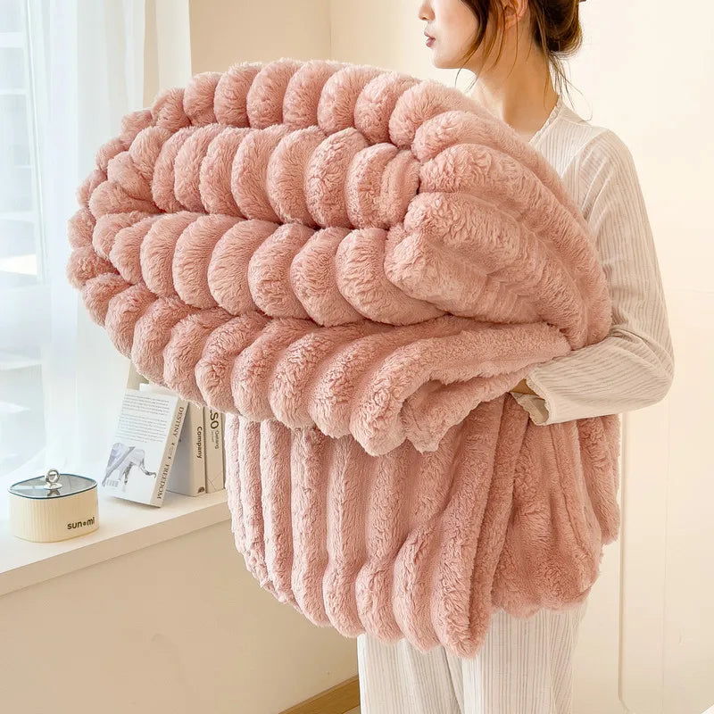 Manta multifuncional de rayas anchas engrosadas de color liso, se puede utilizar como cobertor de cama, manta de siesta, manta para mascotas.