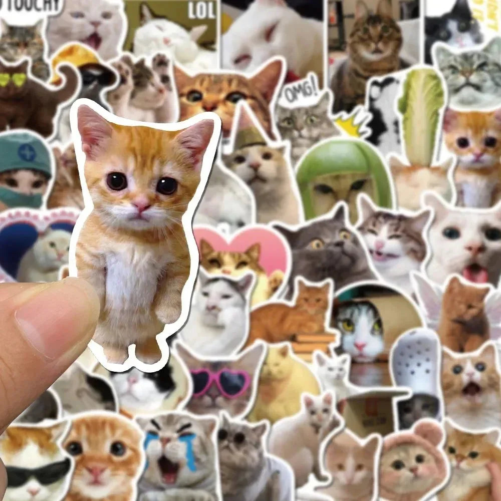 Paquete de 50 pegatinas Kawaii de gatos divertidos, impermeables para ordenador portátil, teléfono, álbum de recortes, motocicleta, coche, calcomanía coreana para juguetes de niños