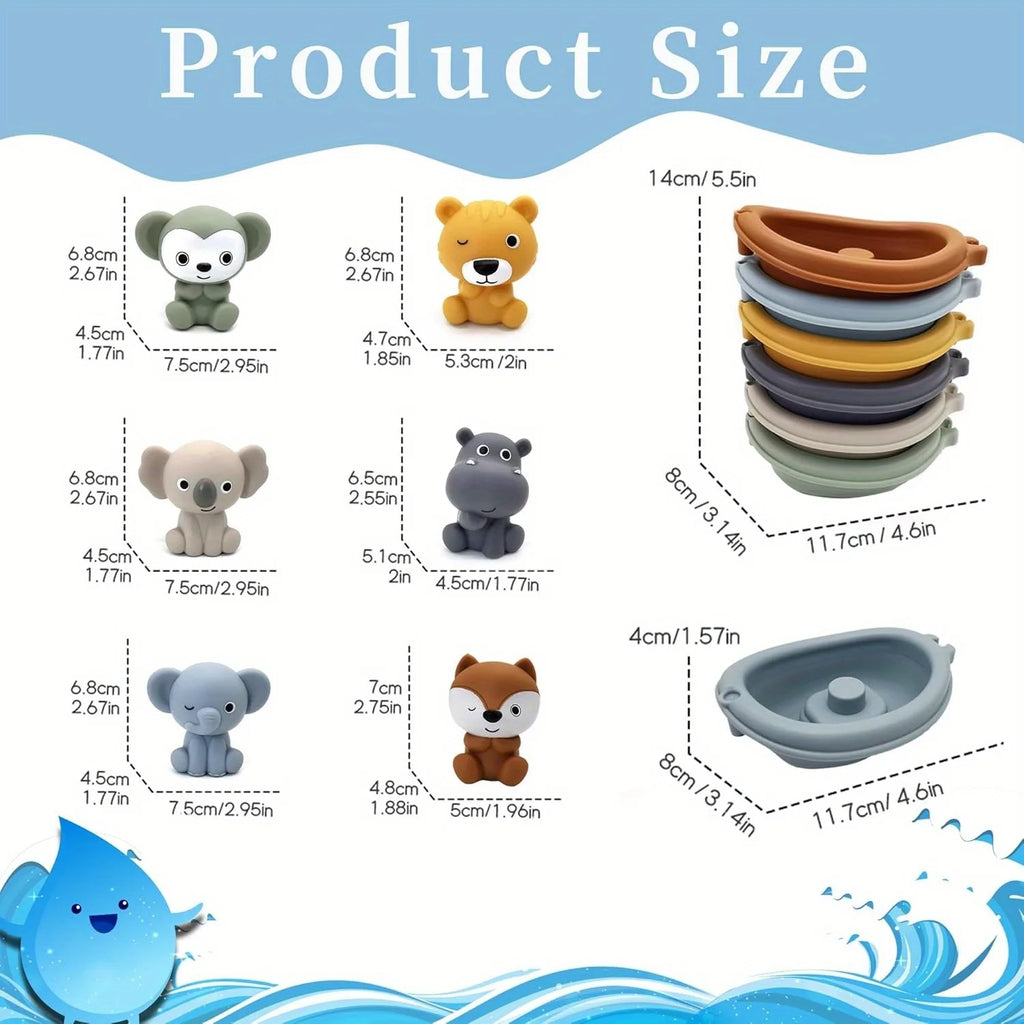 Ensemble de jouets de bain flottants empilables en forme d'animaux | Jeu sensoriel éducatif pour tout-petits avec ventouses pour le bain, la piscine et la plage