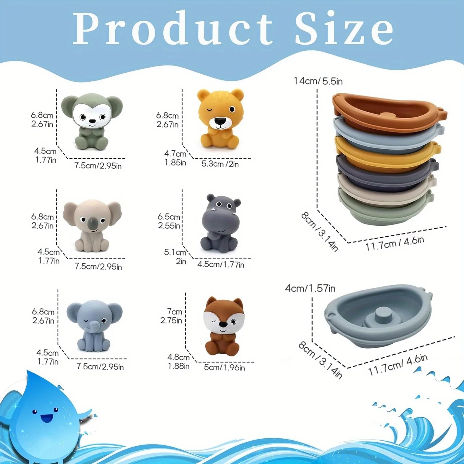 Ensemble de jouets de bain flottants empilables en forme d'animaux | Jeu sensoriel éducatif pour tout-petits avec ventouses pour le bain, la piscine et la plage