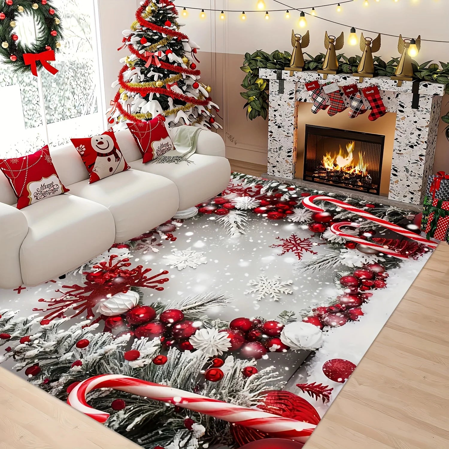 Alfombra de Navidad VIKAMA, alfombra festiva para sala de estar, alfombra grande para dormitorio, felpudo suave, alfombrilla de bienvenida, decoración del hogar