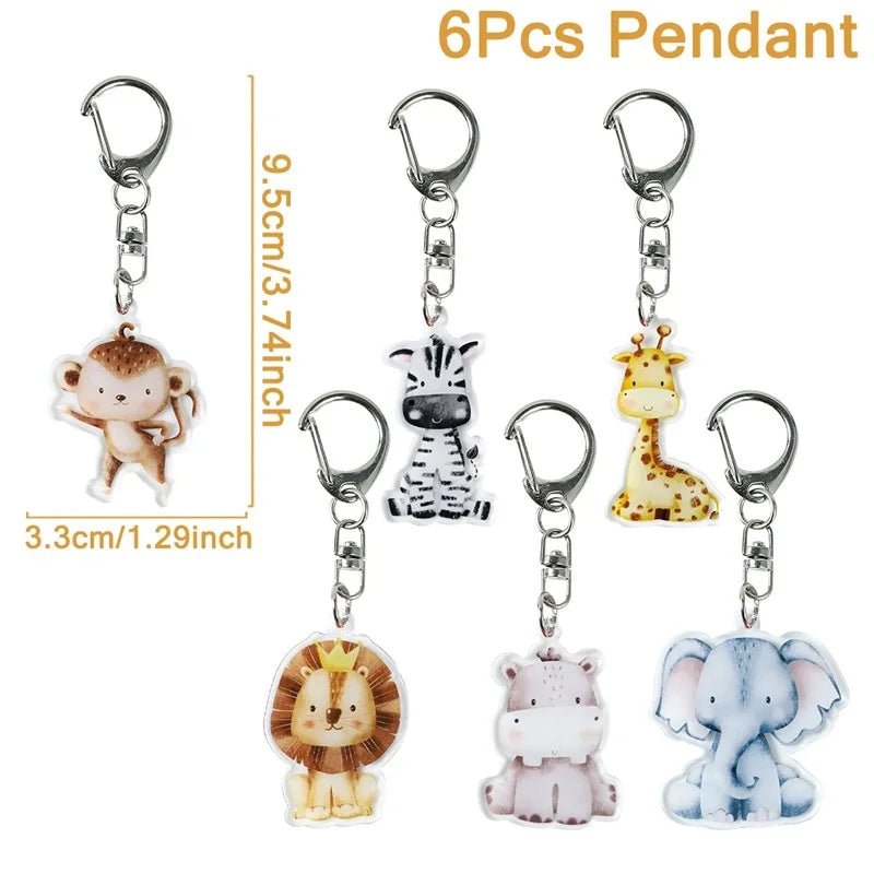 Porte-clés animaux de la jungle Porte-clés animaux de safari Lion Girafe Éléphant Porte-clés Décoration de fête d'anniversaire animaux Fête de naissance