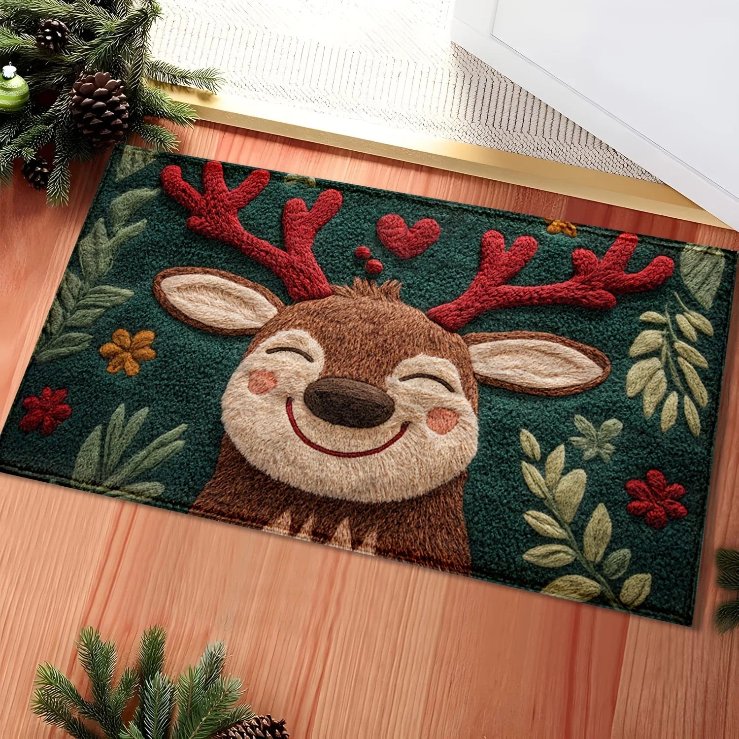VIAMA Tapis de porte de Noël Rennes Tapis d'entrée antidérapant Tapis de sol de cuisine et de salle de bain confortable pour l'hiver Décoration d'intérieur