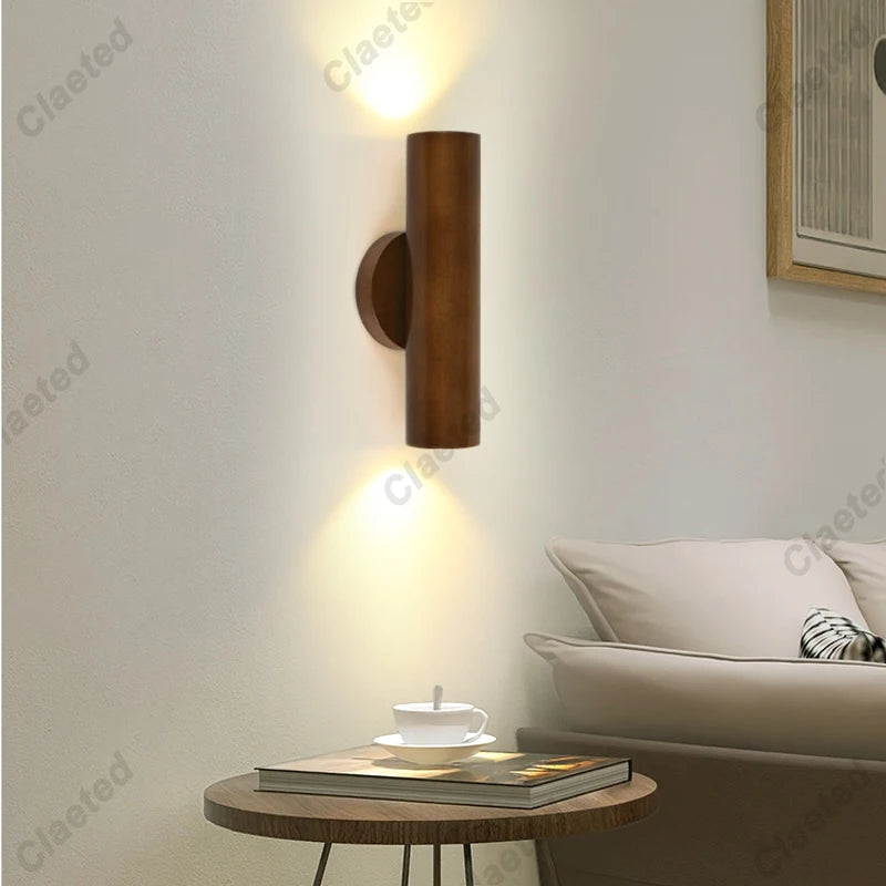 Nordic Style Solide Wood Wall Lamp for Dining Room Bedroom Foyer Chinese Up Down Double Heads  Background Aisle Led Wall Light
