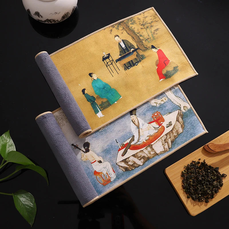 1 torchon de thé épais peint chinois, super absorbant, tapis de table, chiffon professionnel en daim, tapis de thé, serviette, accessoires de thé haut de gamme