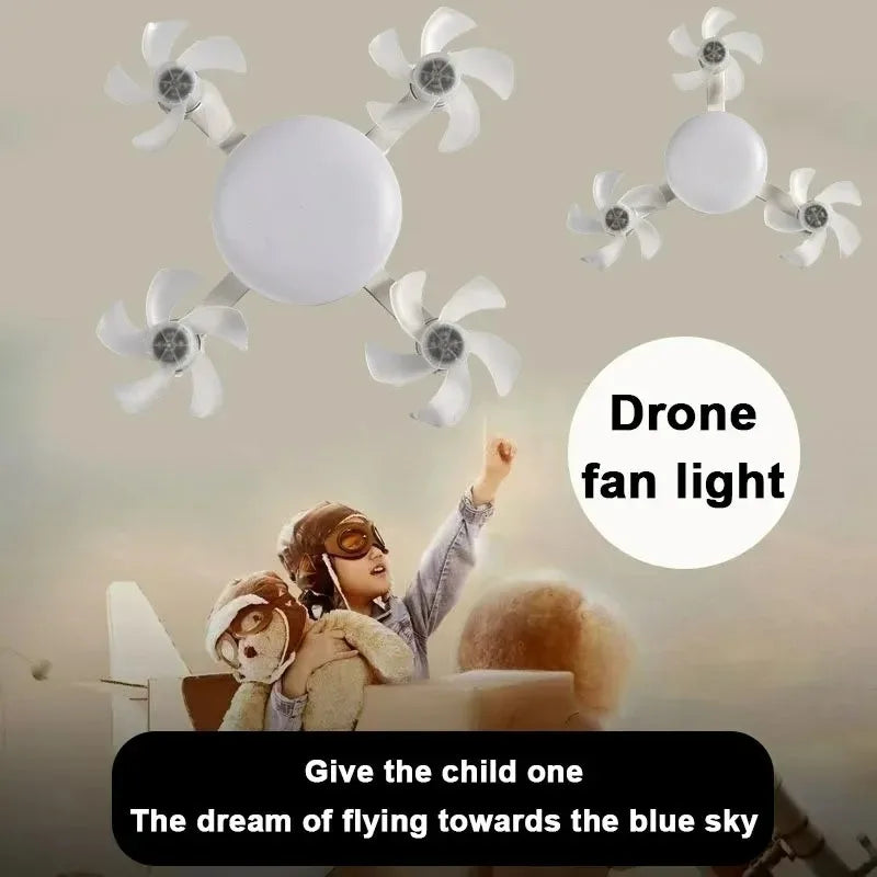 Luz de Ventilador E27 con Forma de Dron con Control Remoto, Luz Regulable de 3 Colores para el Hogar, Sala de Estar, Dormitorio, Luz de Ventilador de Techo Silenciosa