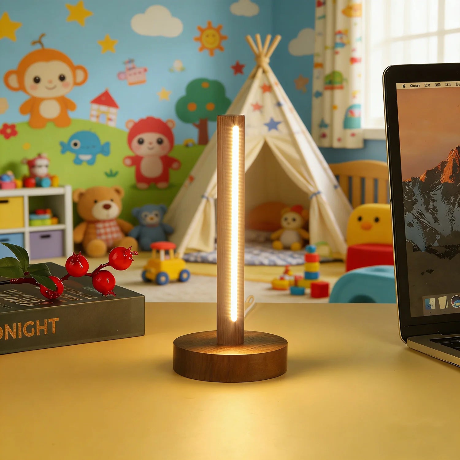 Lampe de table LED en bois naturel, alimentée par USB, lampe de bureau rétro, veilleuse minimaliste pour chambre à coucher, éclairage d'ambiance