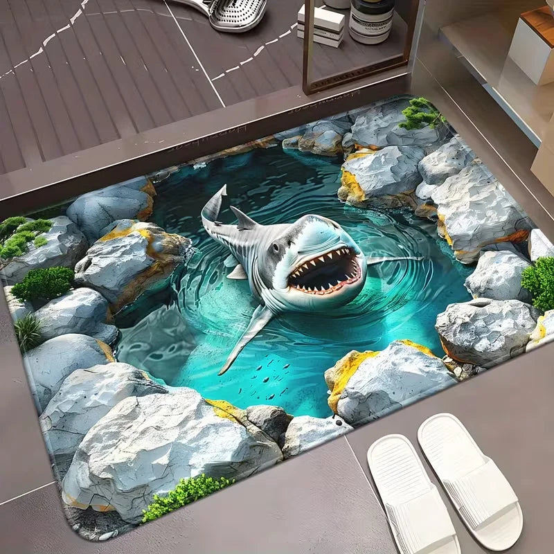 Felpudo de baño antideslizante Sharks Glacier, alfombra de suelo de microfibra absorbente lavable a máquina para dormitorio, sala de estar, entrada