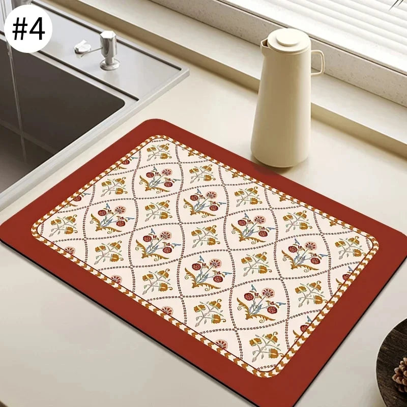 VIKAMA Mantel Individual Súper Absorbente de Mármol Negro para Secar Platos, Alfombrilla Antideslizante para Botellas de Cocina, Vajilla de Lujo para Tetera, Bar, Mostrador