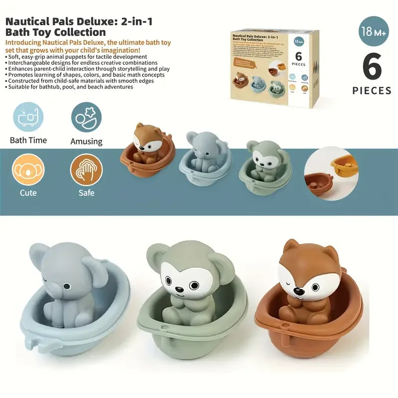 Juego de juguetes apilables de animales flotantes para el baño | Juego sensorial educativo para niños pequeños con ventosas para la bañera, la piscina y la playa