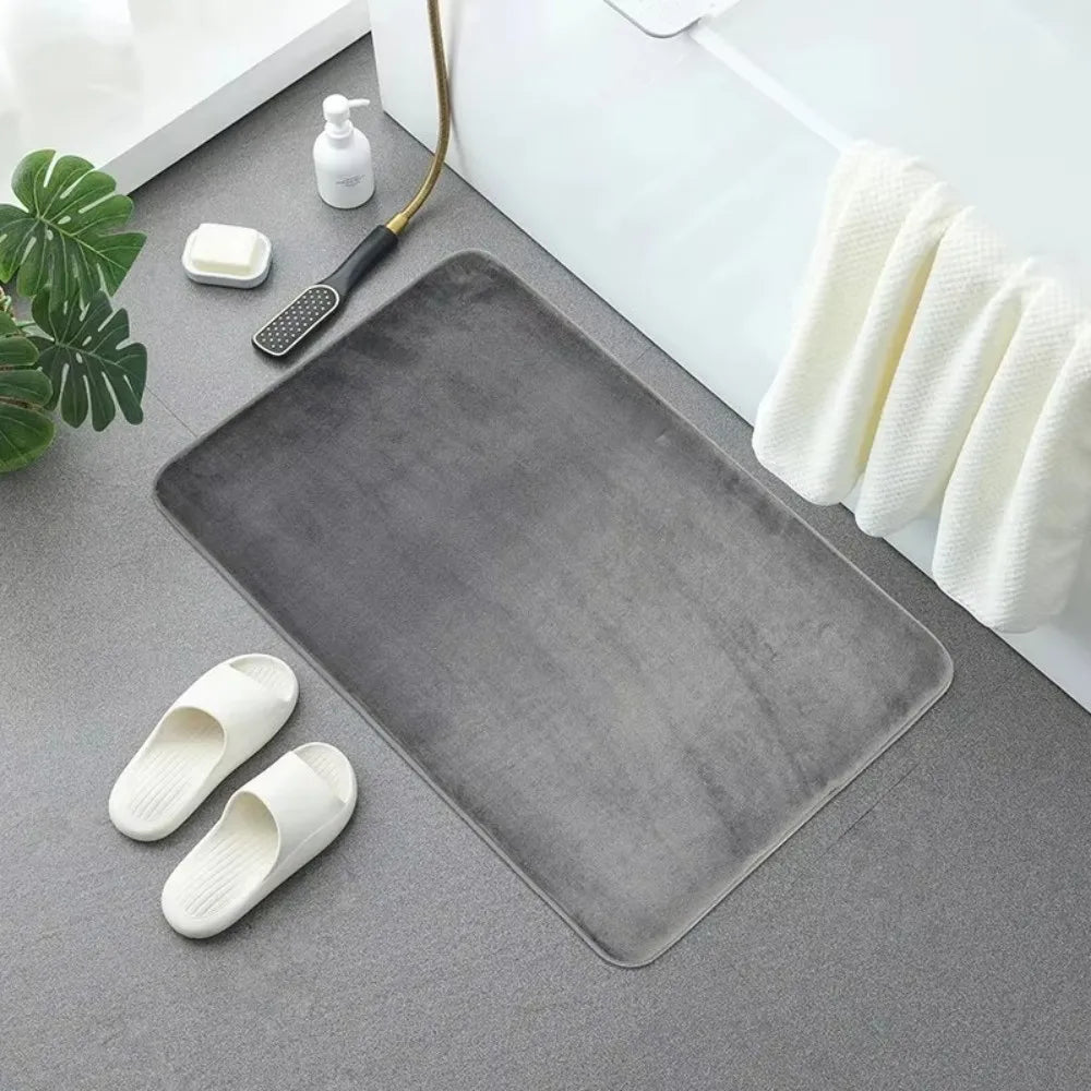 Alfombra de suelo de terciopelo coral de color sólido, felpudo de baño absorbente antideslizante engrosado y acogedor