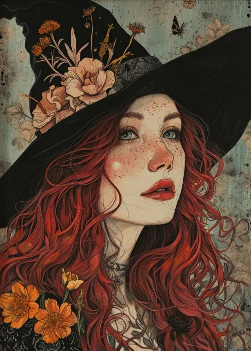 Estampa artística de bruja, bruja con luna llena, decoración de pared, pintura de brujas en la oscuridad, decoración de pared, póster de lienzo, decoración romántica oscura