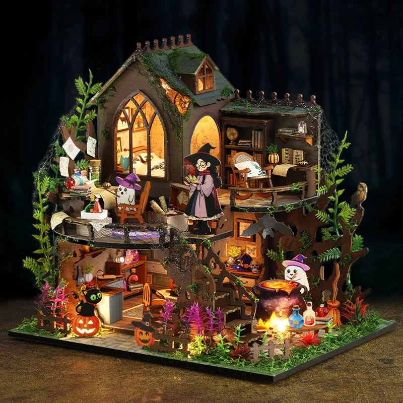 Villa Manoir Magique DIY - Kit de Maison Puzzle 3D en Bois, Cadeau Créatif d'Halloween et Décoration d'Intérieur à Collectionner