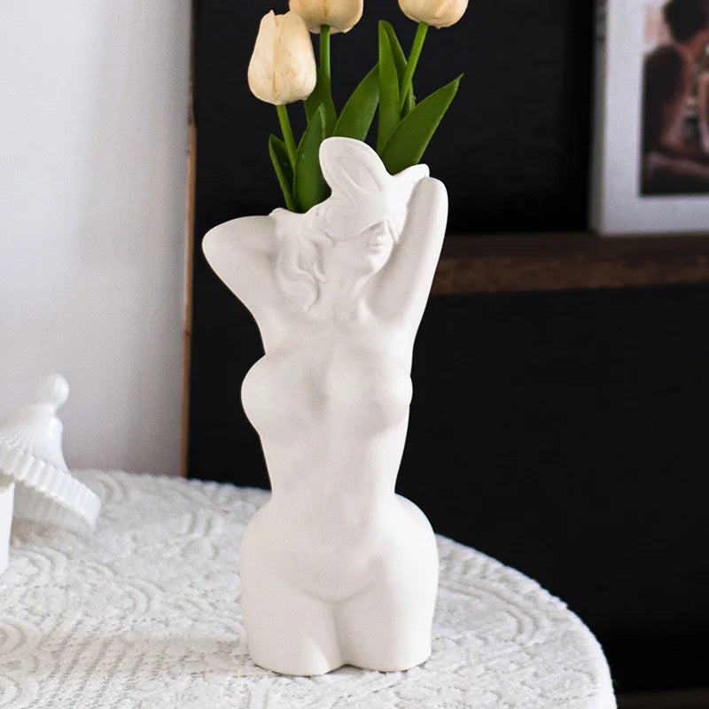 Jarrón de cuerpo femenino, jarrón con curvas de mujer, diseño de rayas único, jarrón decorativo, jarrón de flores creativo, decoración moderna bohemia para el hogar
