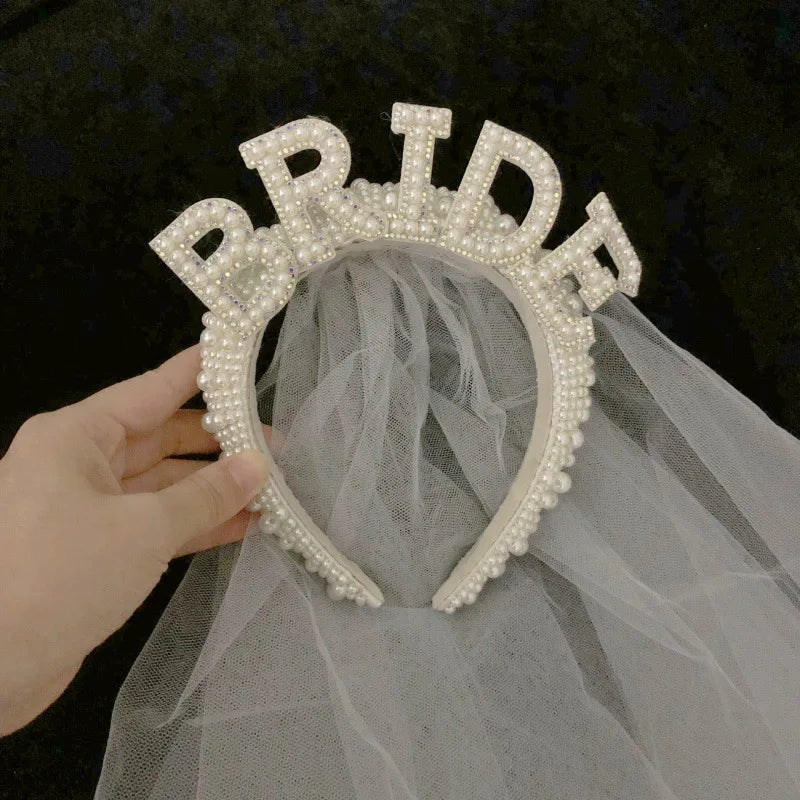 Future mariée Couronne de perles Serre-tête Enterrement de vie de jeune fille Fête de célibataire Douche nuptiale Dîner de répétition de mariage Décoration Cadeau