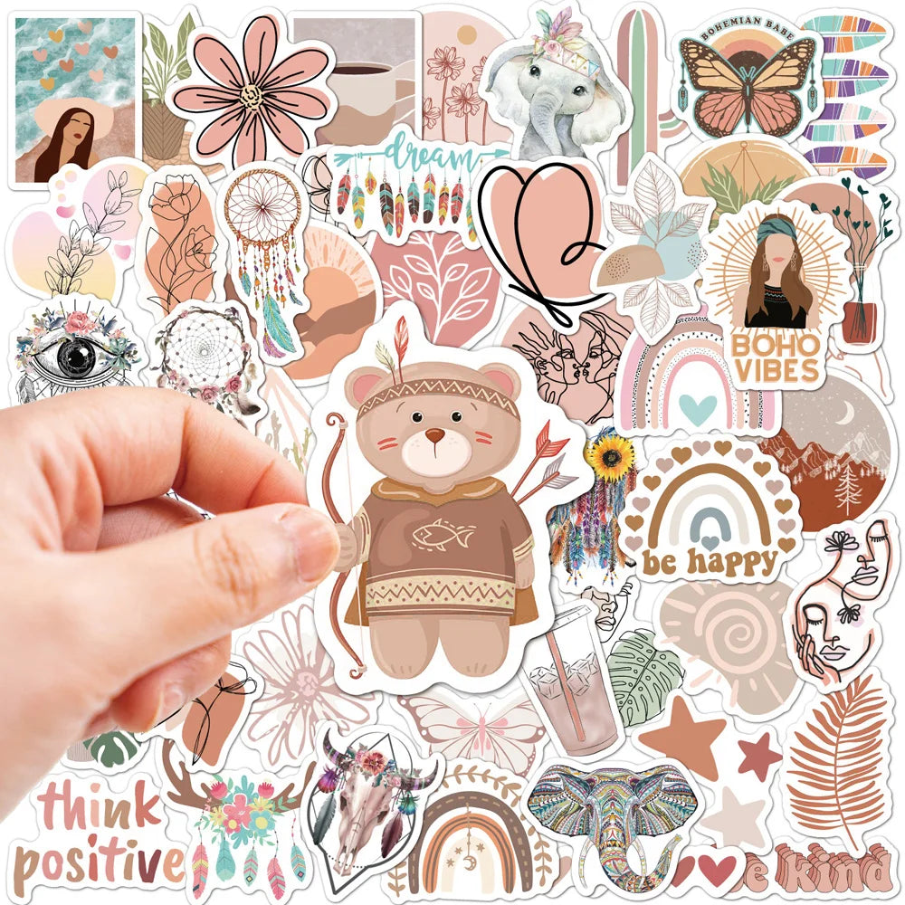 10/30/50 pegatinas bonitas de dibujos animados, estética bohemia, calcomanías de graffiti para laptop, teléfono, álbum de recortes, coche, equipaje, pegatinas impermeables