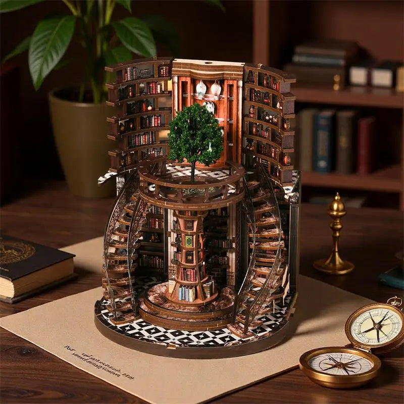 Nichos de Libro 3D "Anillo de la Sabiduría" - Modelo de Ensamblaje de Casa Miniatura DIY - Diorama de Estantería a Microescala, Regalo Creativo