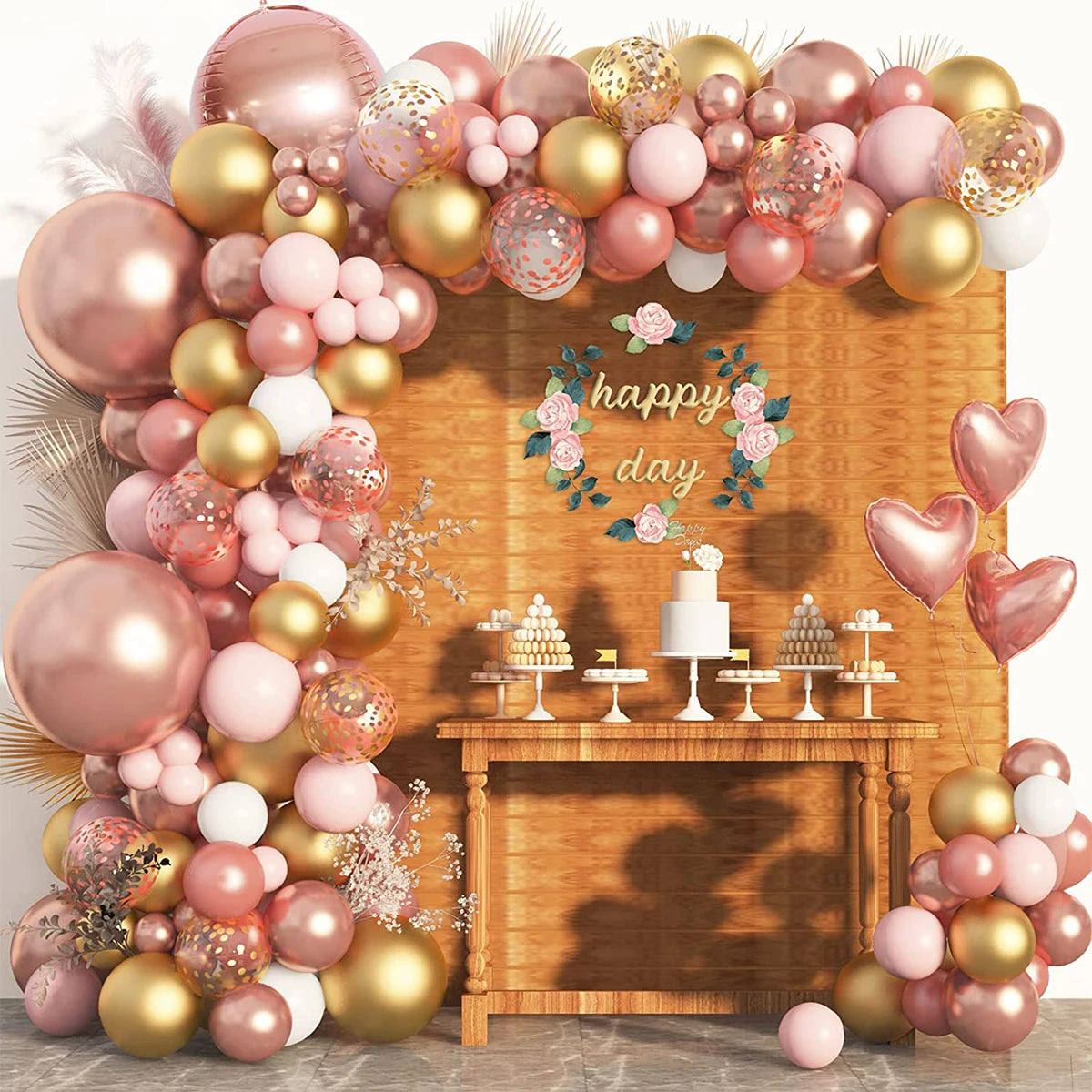 Kit de arco de guirnalda de globos de oro rosa tierno, decoración de fiesta de boda, cumpleaños, para adultos, niños, baby shower, suministros de boda con globos