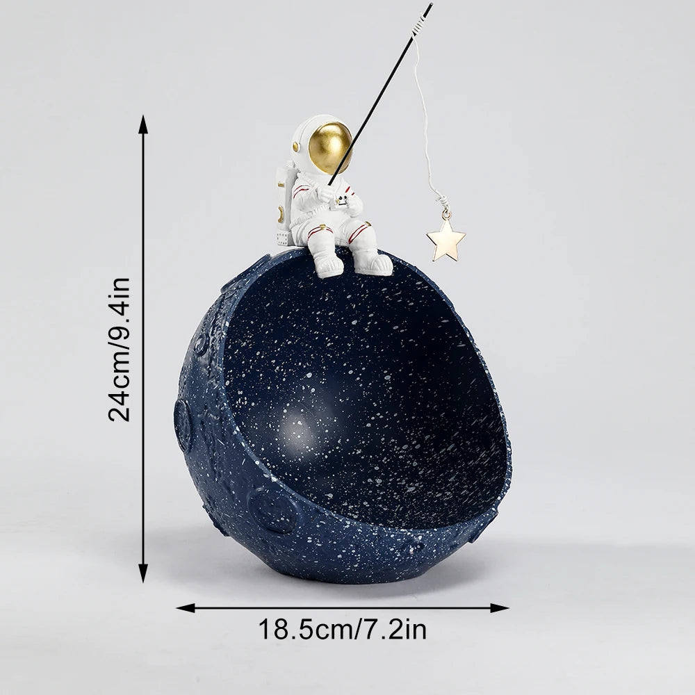 Resin Spaceman Planet Desk Ornament for Outer Space Themed Bedroom Decor in Storage Box Bowl Organizer for Home Table Decoration