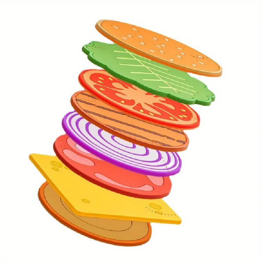 8 unids/set Posavasos con forma de hamburguesa Almohadilla creativa para taza Estera de aislamiento de silicona Soporte para tazas Decoraciones de mesa de comedor de cocina y bar Regalo para niños