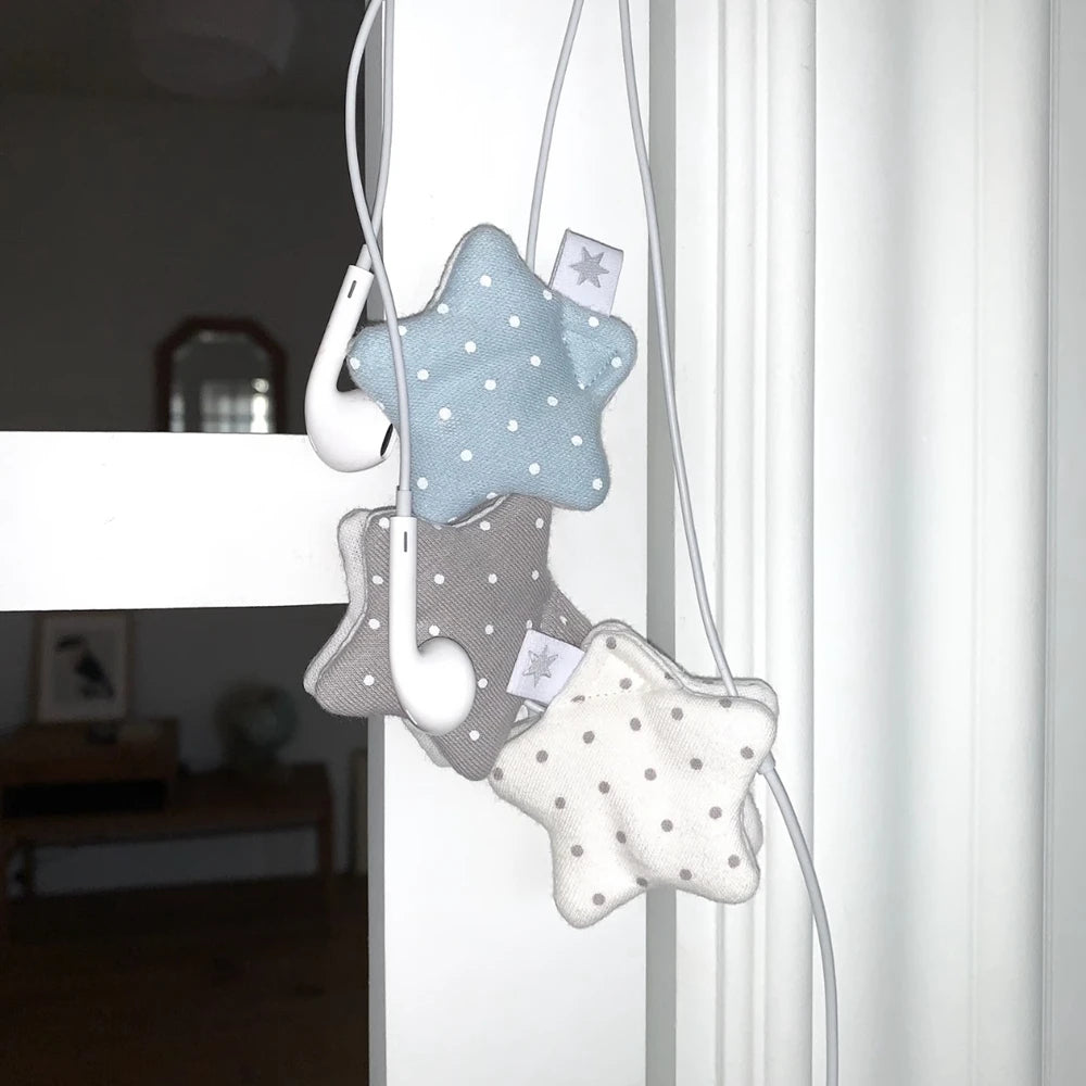 Accesorios de decoración para auriculares japoneses Y2K, bolsa de almacenamiento para auriculares de tela hecha a mano con estrellas y ondas, organizador de cables de datos