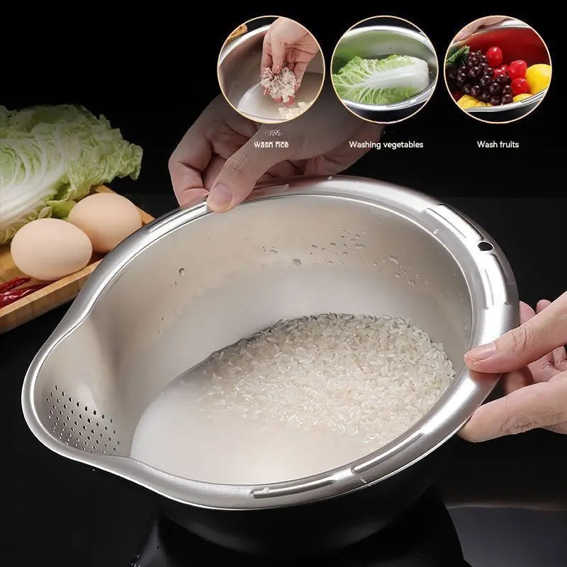 Bol de Lavage de Riz en Acier Inoxydable 304, Passoire à Riz, Passoire à Fruits et Légumes, Ustensiles de Cuisine