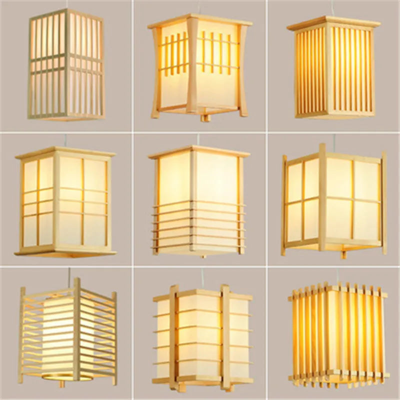Plafonnier Suspendu en Bois Massif pour Salon Salle à Manger Cuisine Homestay Style Japonais Lampe Suspendue Décoration Artistique E27