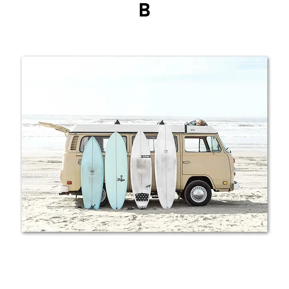 Planche de Surf Mouette Parasol Mer Bleue Tableau Mural sur Toile Affiches et Impressions Nordiques Photos Murales Pour Salon Décoration