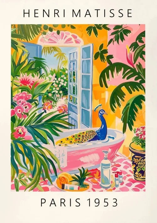 Matisse Animals in The Bathroom Poster Wild Animals Matisse Art Painting Wall Decor Colorful Wall Decoration Canvas Prints Gift