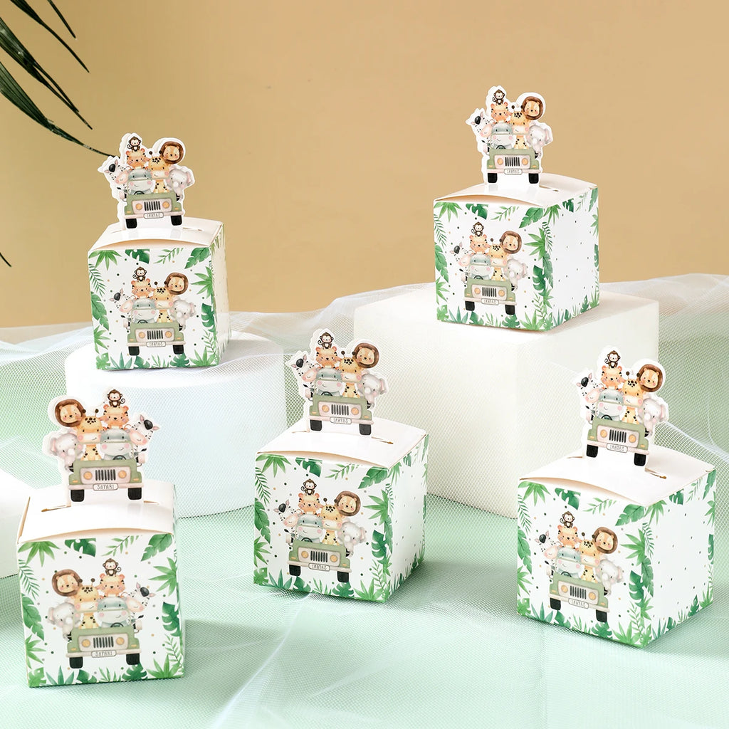 Boîtes à Bonbons Animaux de la Jungle Décoration de Fête d'Anniversaire Safari Boîte d'Emballage Cadeau pour Enfants Wild One Baby Shower Fournitures de Décoration Boîte Sac