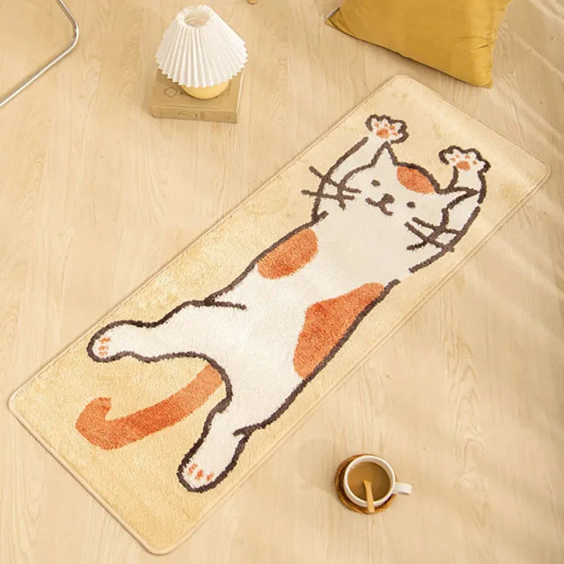 Alfombra de Gato de Dibujos Animados VIKAMA para Enfriar y Mantener el Calor, Manta Larga para el Costado de la Cama, Alfombra para Pasillo, Decoración del Hogar