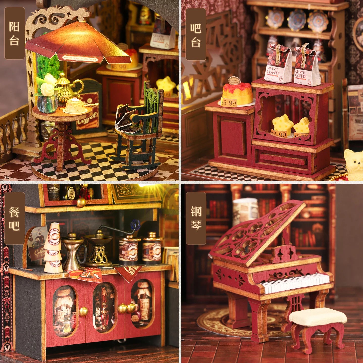 DIY Book Nook Café - Kit Puzzle 3D pour étagère, serre-livres fait main, cadeau créatif pour la décoration intérieure et les collectionneurs