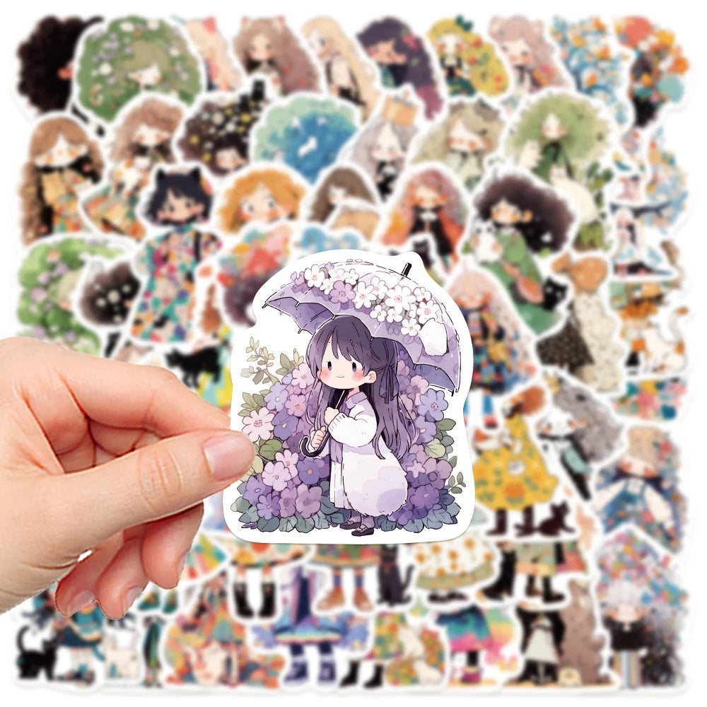 10/30/50 pegatinas de dibujos animados bonitos de niña, anime, calcomanías estéticas para nevera, portátil, teléfono, álbum de recortes, diario, decoración, juguete para niños