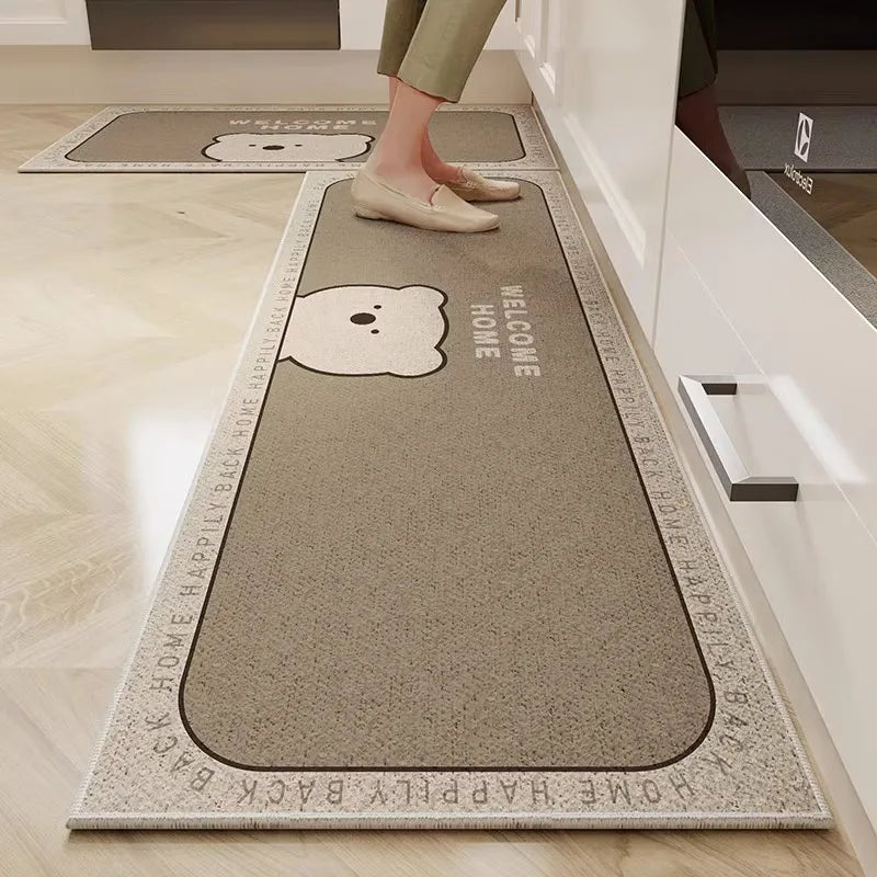 VIKAMA Alfombra de cocina de terciopelo de cristal de 1/2 pieza con diseño de dibujos animados, fácil de manejar, larga, resistente a la suciedad y antideslizante