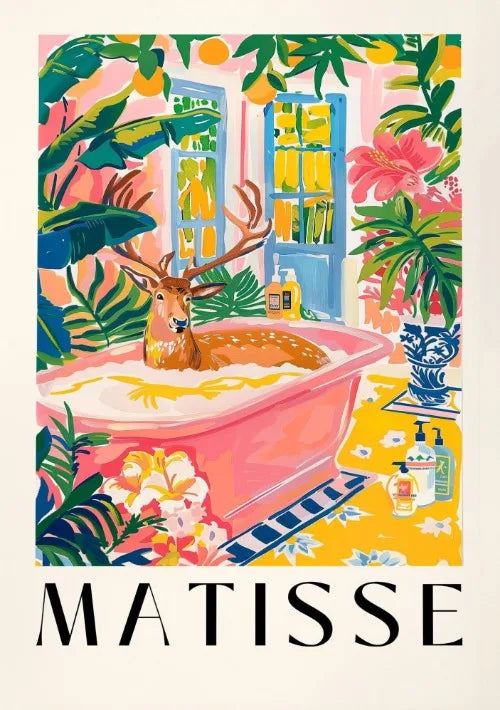 Matisse Animals in The Bathroom Poster Wild Animals Matisse Art Painting Wall Decor Colorful Wall Decoration Canvas Prints Gift