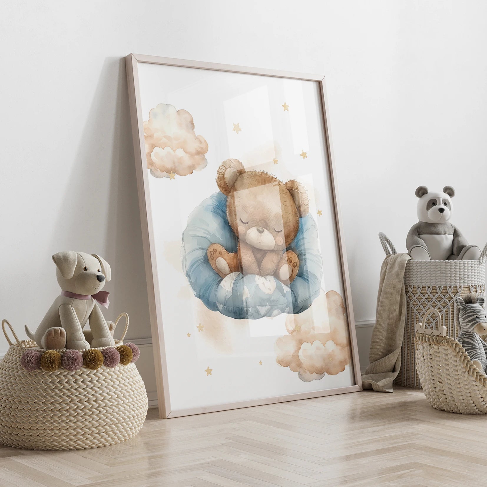3pcs Cartoon Children Yellow Teddy Bear Vehicle Wall Art Prints Canvas Painting Poster Picture For Living Room Home Decor
