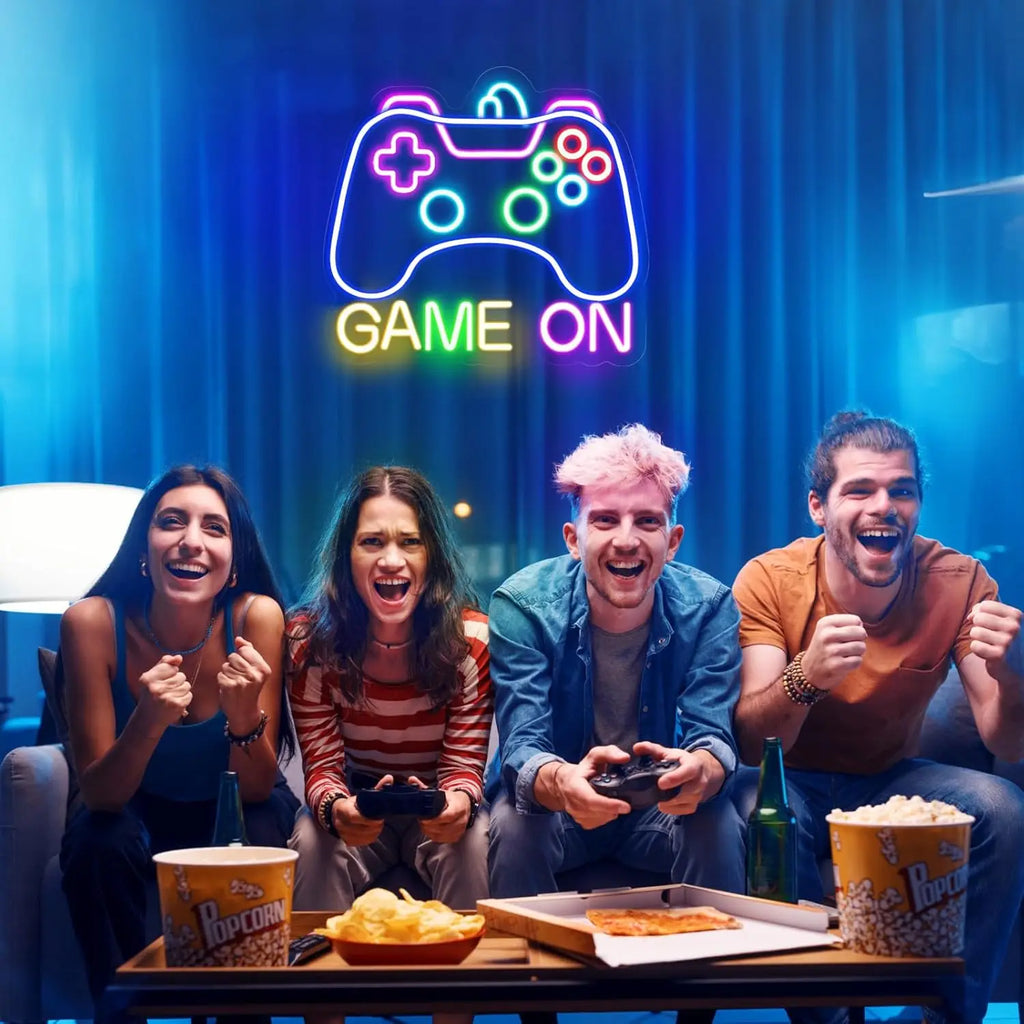 Letrero de neón para gamers, letrero de neón LED "Game On" para decoración de pared de gamers, letrero de neón de luz para dormitorio adolescente, regalos para gamers para niños