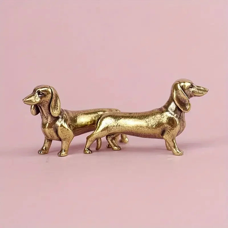 Estatua de perro salchicha de cobre puro, figuras vintage de latón, decoración del hogar, adorno de escritorio, miniaturas, artesanías antiguas para mascotas de té, regalos