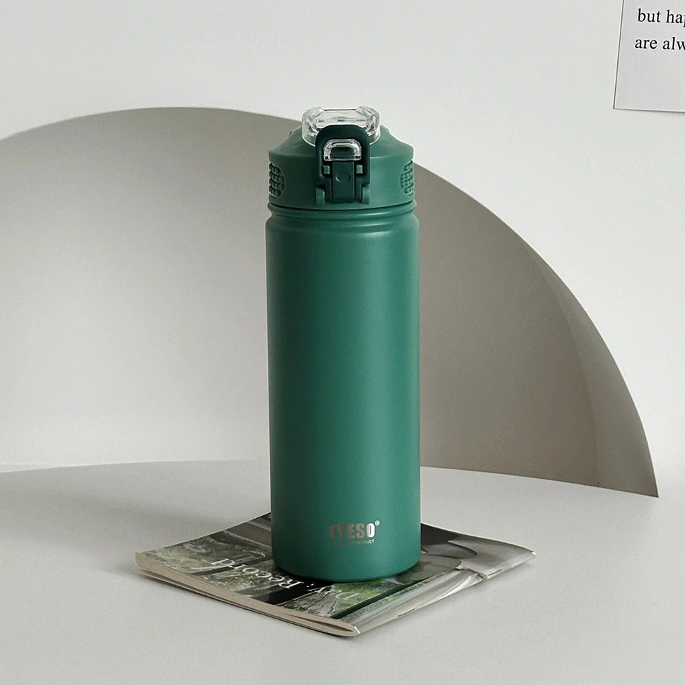 Botella de agua termo TYESO de 600 ml/750 ml con pajita, taza térmica deportiva de acero inoxidable para coche, mantiene el frío y el calor, taza de viaje térmica
