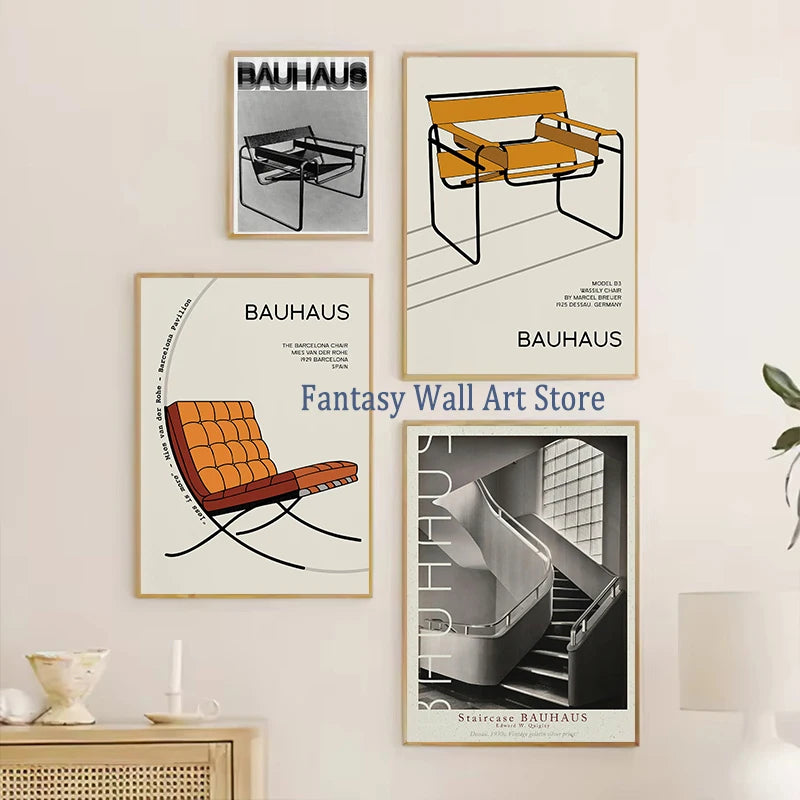 Arte de pared Bauhaus Estampado moderno de mediados de siglo Decoración minimalista de sala de estar Arte interior geométrico abstracto Impresiones en lienzo Decoración de pared