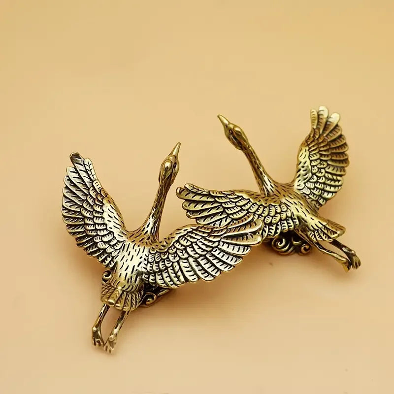 Elegant Brass Flying Crane Figurine - Vintage Style Desktop Decor, Office Art Piece, Tea Pet Accessory